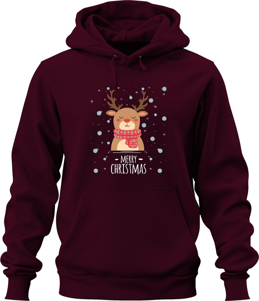 Merry Christmas Rentier Schnee - Weihnachten Weihnachtsgeschenk Christmas Uni Hoodie Kapuzenpullover, Burgundy, XL