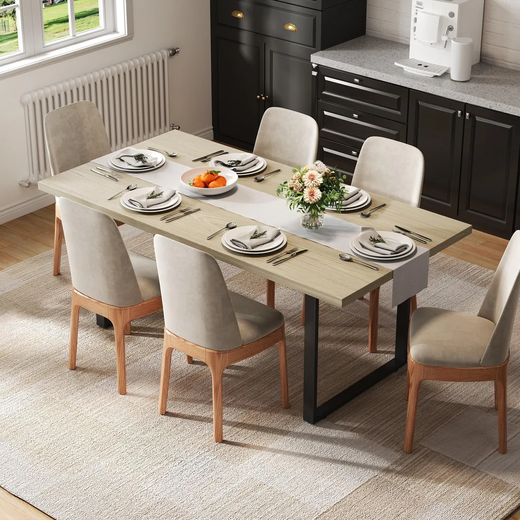Table bois robuste et métal 160 cm résistante à l'eau et aux rayures