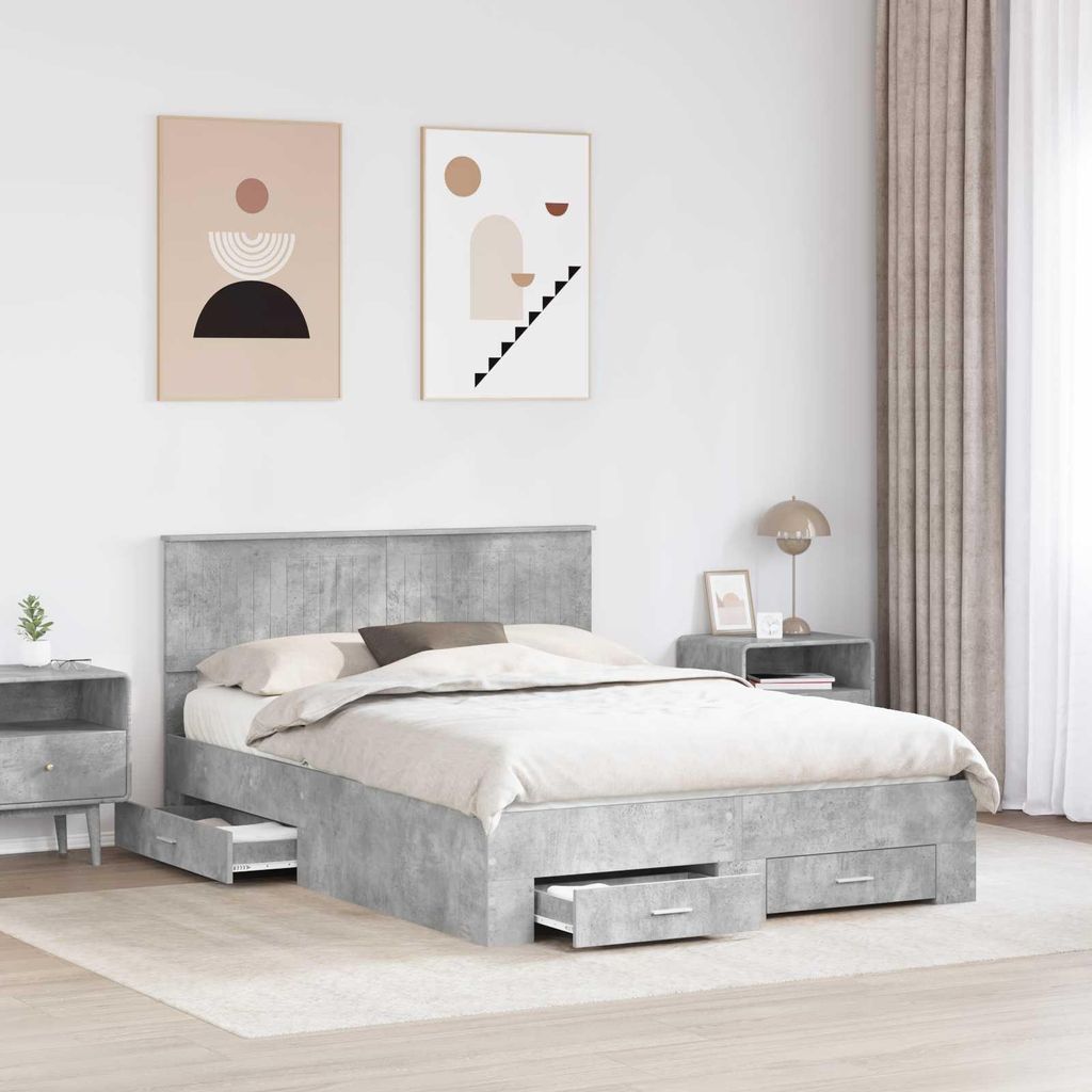 Langlebige Bettrahmen mit Kopfteil Beton Grau 140 x 200cm Holzwerkstoff - Möbel310474 - Klassische BettenJugendbett Tagesbett