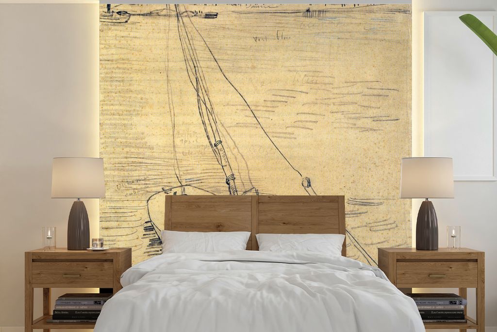 MuchoWow Fototapete für Wohnzimmer oder Schlafzimmer Wandtapete Vinyl Motivtapete Segelboot auf der Seine bei Asnières - Vincent van Gogh - 220...