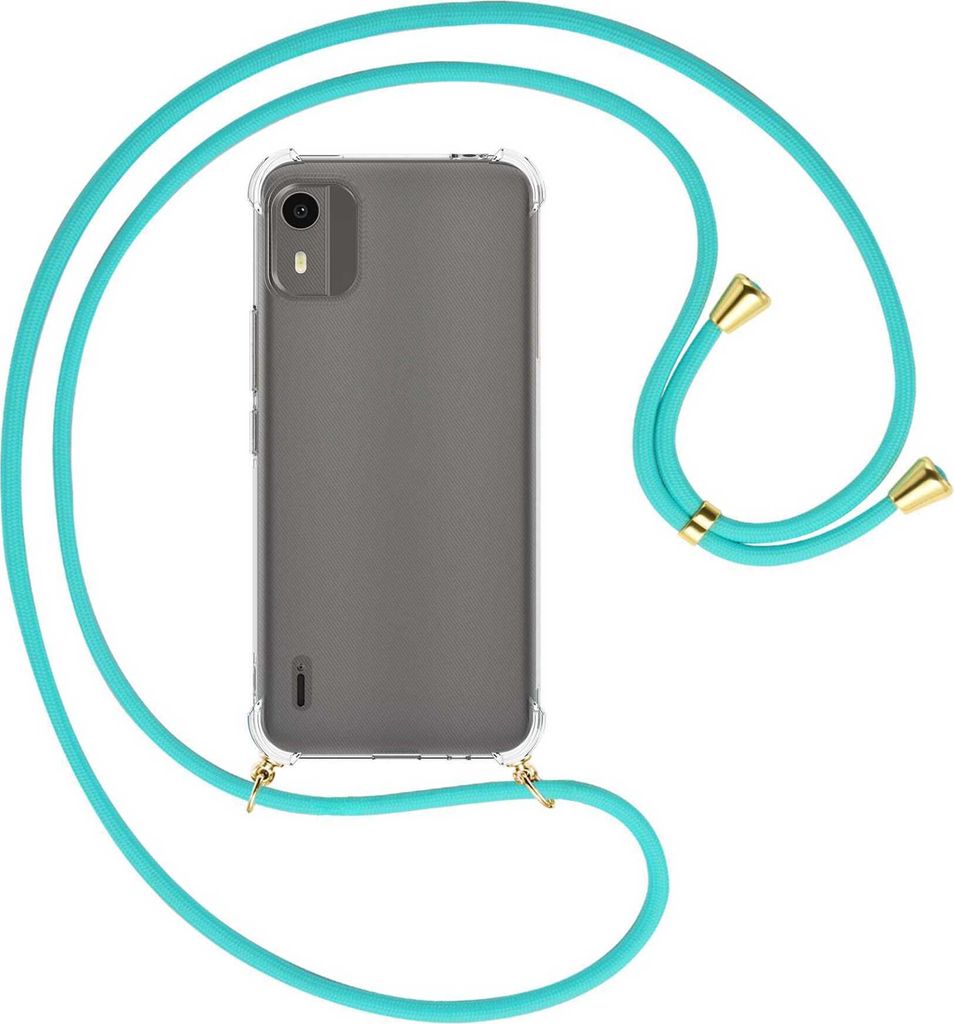 Handykette Backcover-Schutzhülle mit Band (Metall goldfarben) für Nokia C12, Nokia C12 Pro (6.3'') - türkis