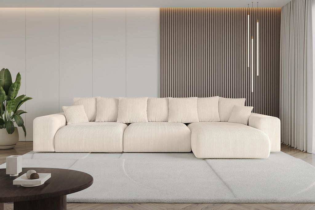 Ecksofa mit Schlaffunktion und Bettkasten ESKAR-L2 - 364x176x72 cm Beige - Corner Sofa Bett Eckcouch Couch L-Form Schlafcouch Ausziehbar Wohnlandsc...