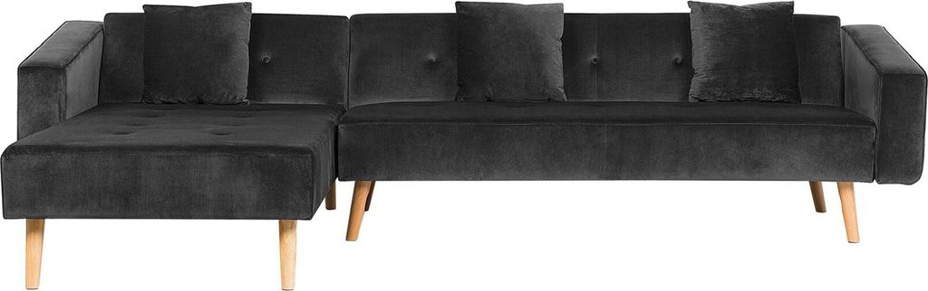 BELIANI Ecksofa Schwarz Samtstoff L-Förmig Rechtsseitig Schlaffunktion Modern Wohnzimmer