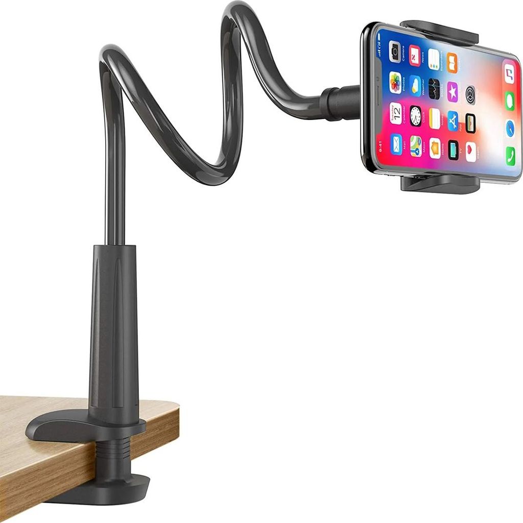 Handyhalterung fürs Bett mit Schwanenhals – Handy-Klemmclip für den Schreibtisch, flexibler, langer Arm am Kopfteil des Bettes, Überkopf-Halte...