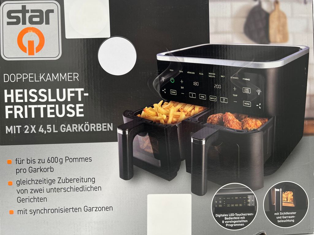 STARQ XXL Heißluftfritteuse 9L 2.500 Watt 2 x 4,5 L
