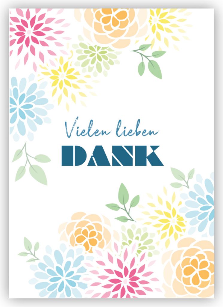 Zauberhafte Dankeskarte als Danksagung mit leichten Blüten: Vielen lieben Dank