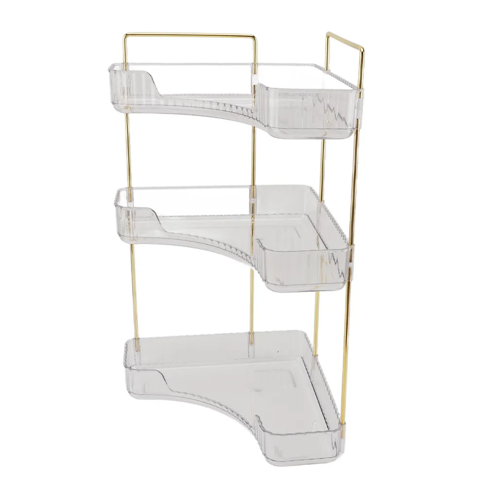 Présentoir Maquillage d'Angle avec 3 Étagères Robustes en Design Transparent - 2