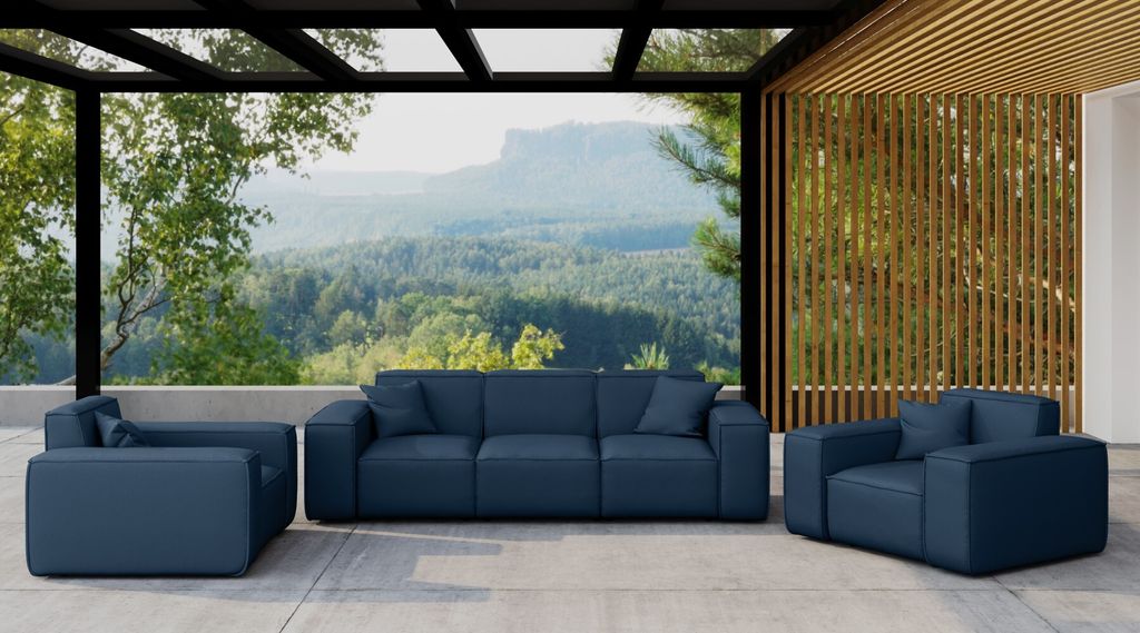 Kaiser Möbel Gartenmöbel Set 3 1 1 für Garten, Terrasse, Gartenmöbel, MALIBU Lounge Set, gemütlich und komfortabel Marineblau