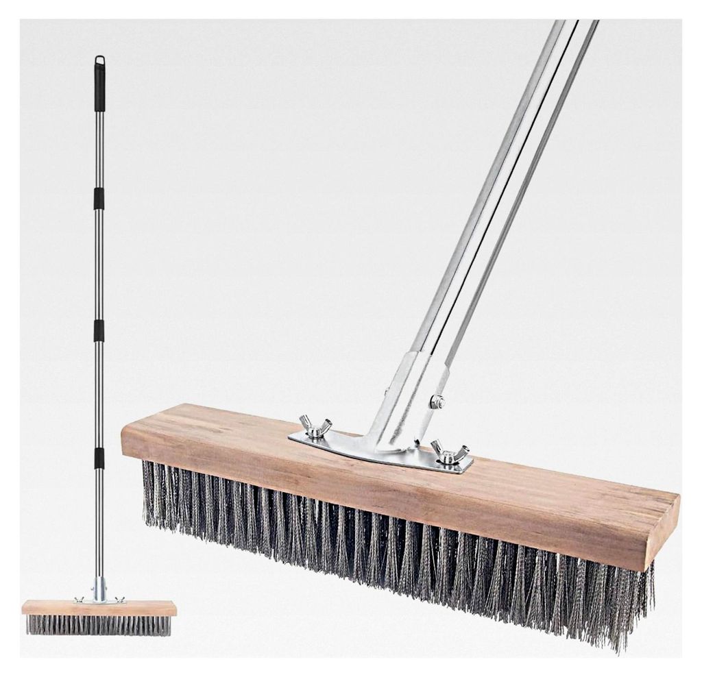 Edelstahl-Drahtbesen mit 149 cm, Straßenbesen zum Entfernen von Unkraut, Moos, Algen und hartnäckigen Flecken, robuster Metallbesen für Terrasse...