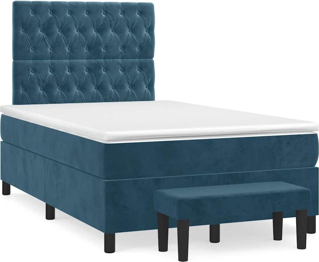 vidaXL Boxspringbett mit Matratze Dunkelblau 120x190 cm Samt