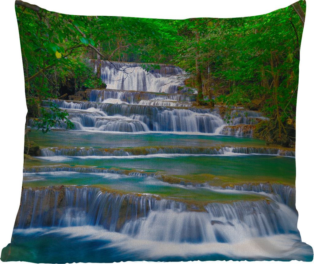 MuchoWow Outdoor Kissen - Wasserfall - Bäume - Natur - Dschungel - 40x40 cm - Wetterfest - Lounge Kissen - Kopfkissen - Interieur - Polster mit ...