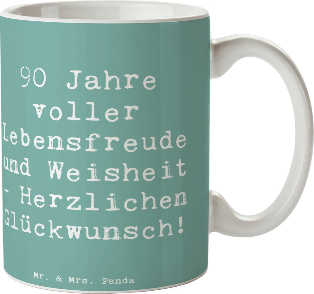 Mr. & Mrs. Panda Kaffeebecher Spruch 90. Geburtstag Lebensfreude - Meeresbrise - Geschenk, Pott, neunziger, Kaffeetasse, Tasse, Erfahrungen, Trinkb...