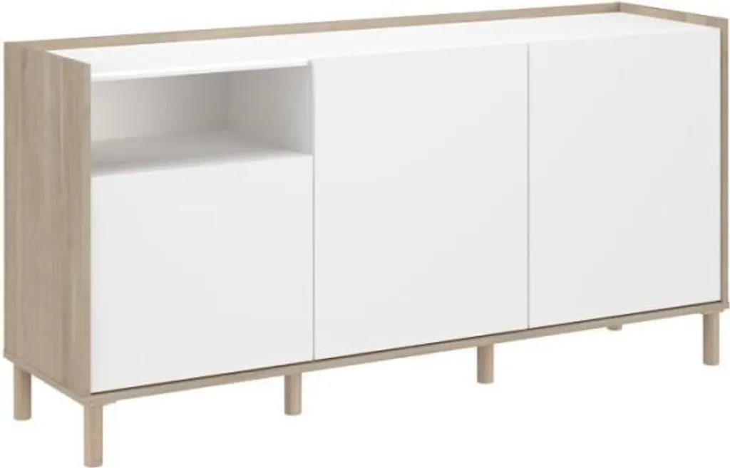 Grand Buffet de Rangement Blanc et Bois 150cm - Enfilade de Salon MORPHOS