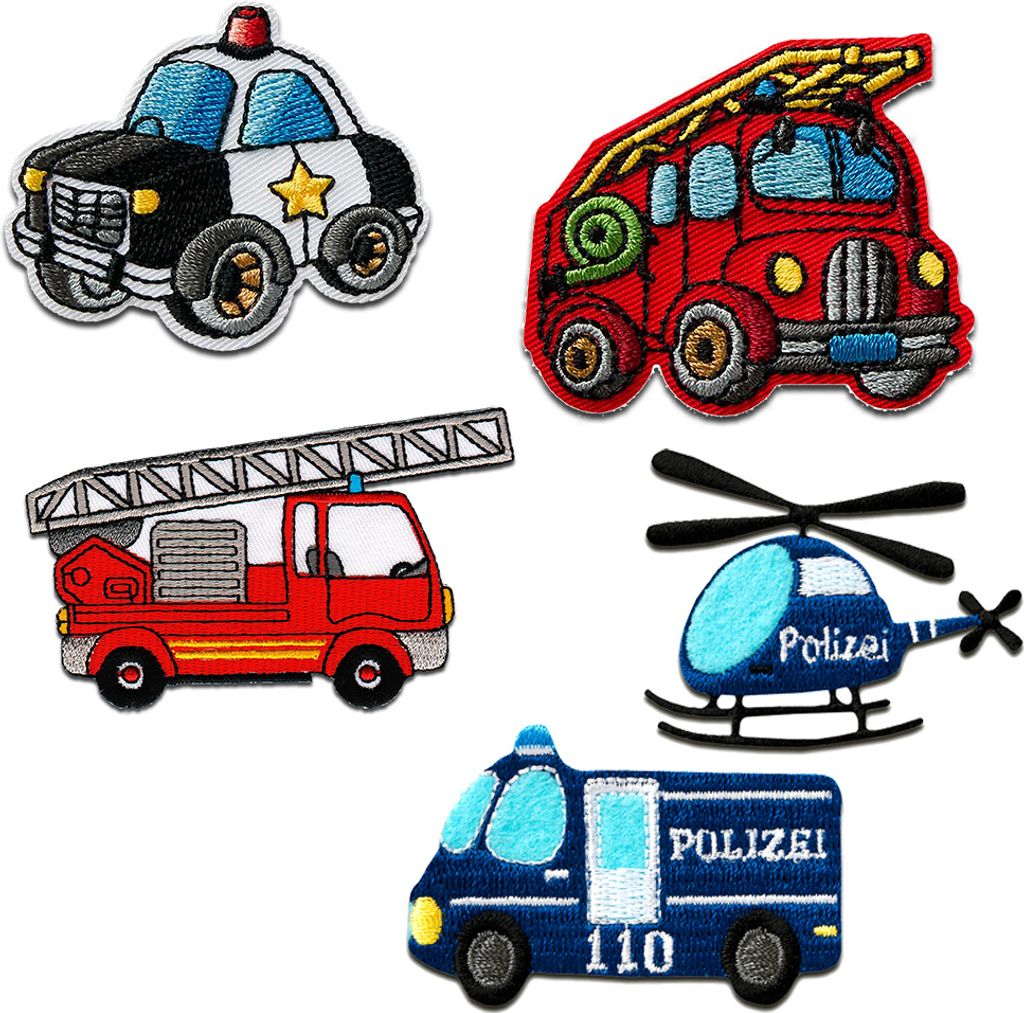 Aufnäher für Kinder - Polizei Feuerwehr Set 5 Stück - Produktbild 