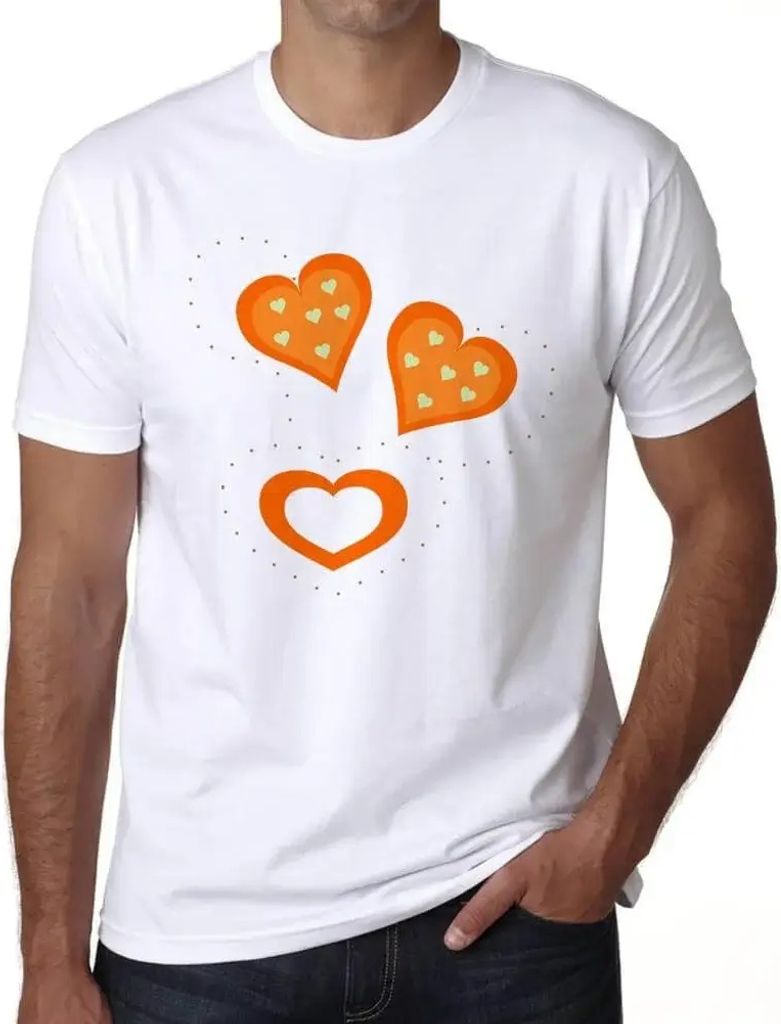 Herren Grafik T-Shirt Valentinstag orange Herzen – Valentine Orange Hearts – Öko-Verantwortlich Vintage Jahrgang Kurzarm Lustige Druck Geburtstag