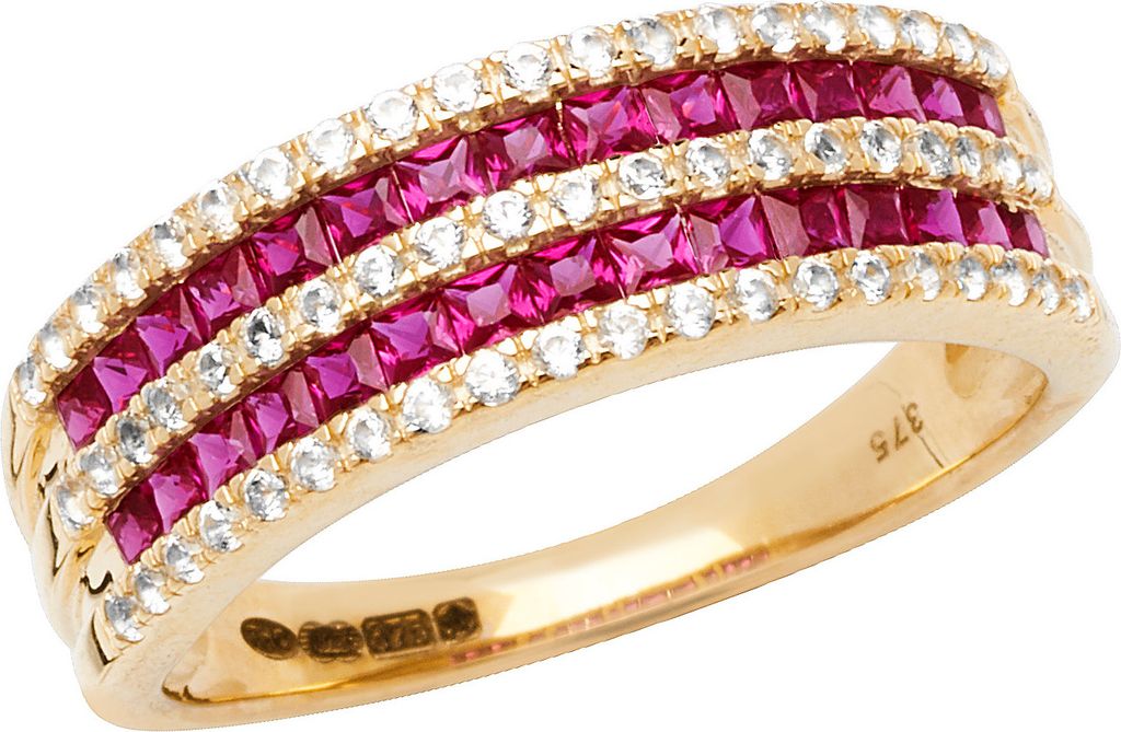 Funkelndes Feuer Atemberaubender 9 Karat (375) Gold Damen - Ring mit Rubin (synth.), synthetischem Saphir, 57 (18.1); TRS20654RSP