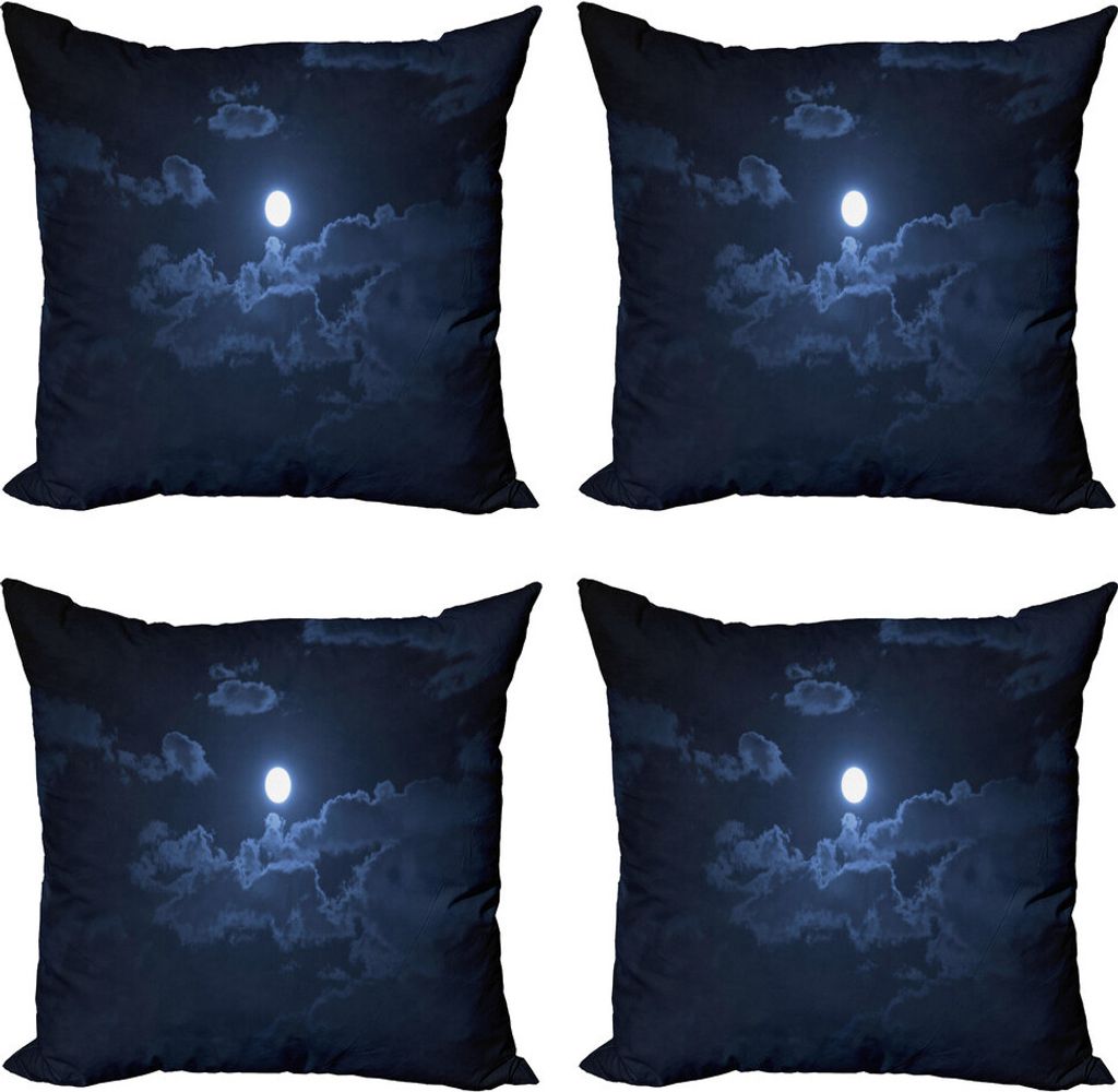 ABAKUHAUS Nacht Kissenbezug Set (4 Stück), Vollmond Dunkle Wolken Nebel, Moderner Doppelseitiger Digitaldruck, 50 cm x 50 cm, Dunkelblau