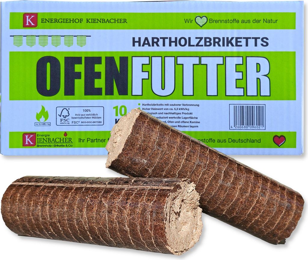 40 kg Nestro Briketts Hartholzbriketts aus Buche & Eiche im Karton | 4 x 10 kg Holzbrikett im Paket | Energie Kienbacher