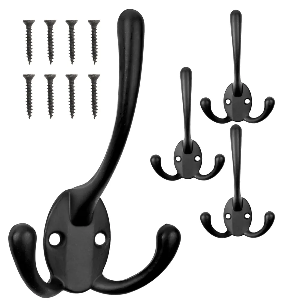 Crochet à visser noir lot de 4 pour gagner de la place et tout ranger au mur