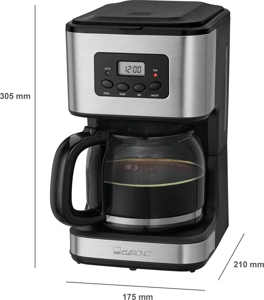 Machine à café programmable Clatronic KA 3642 argent avec carafe verre - 3