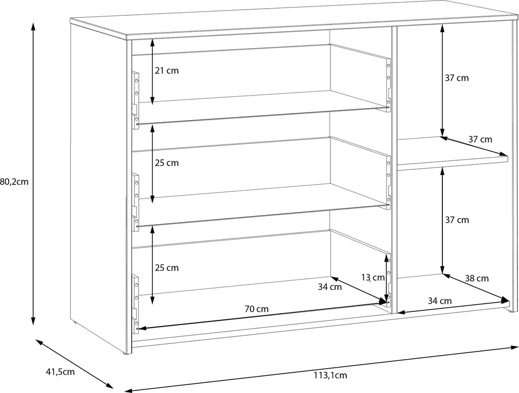 Commode de rangement 3 tiroirs avec porte CULGOA chêne/blanc - 7