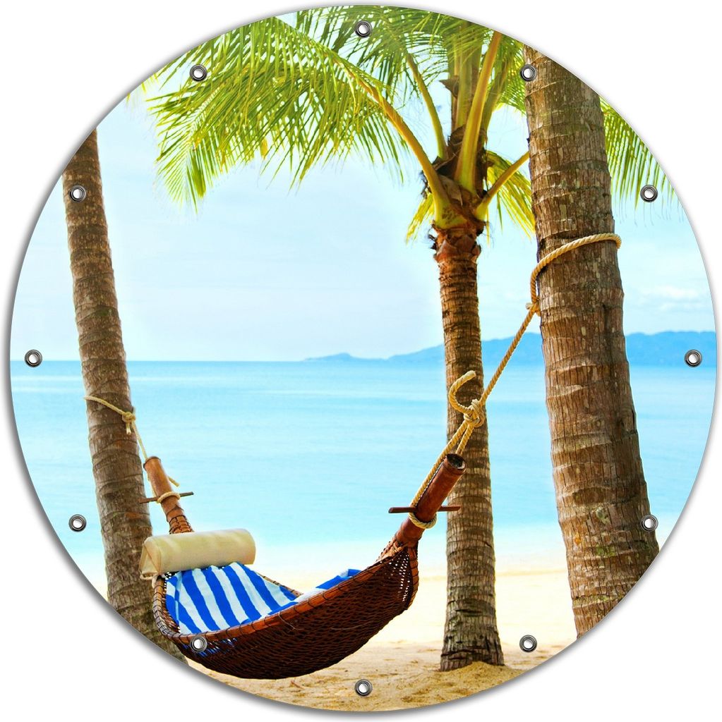 Wallario rundes Outdoor-Poster für Garten oder Balkon, Motiv Hängematte in der Karibik, 90 cm Durchmesser