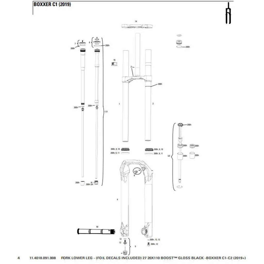 Fourreaux Rockshox Boxxer C1 27'' Boost 2019+ pour Réparer votre Fourche