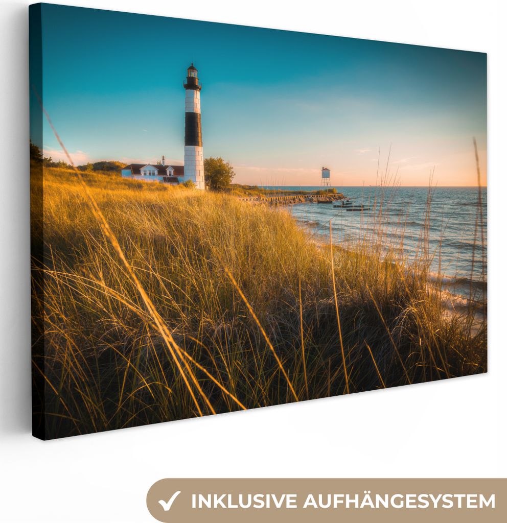 OneMillionCanvasses - Leinwandbilder - 150x100 cm, Leuchtturm - Meer - Amerika, Wandbilder Kunstdruck Wanddekoration