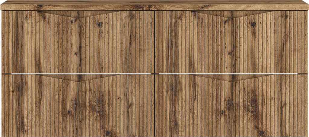 Badezimmer Doppelwaschtischunterschrank mit 120 cm Breite in Eiche mit gerillter Front, 4 Schubladen - CALURI-140