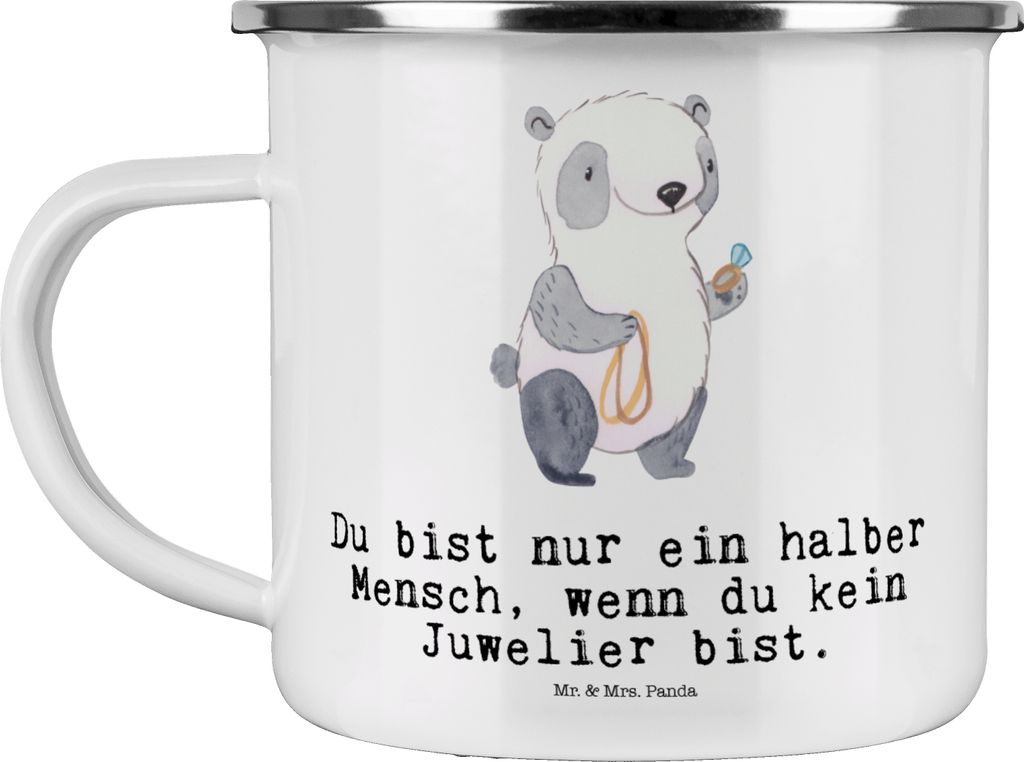 Mr. & Mrs. Panda Emaille Tasse Juwelier Herz - Weiß - Geschenk, Schmuckgeschäft, Pott, Lustig, Motivtasse, Spruch, Teetasse, Haferl, Goldschmied,...