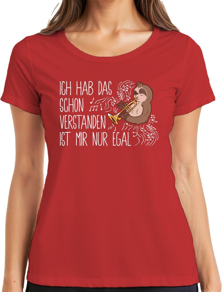 Ich hab das schon verstanden Faultier Trompete Musikfan Sarkasmus Damen T-Shirt, Rot, XL