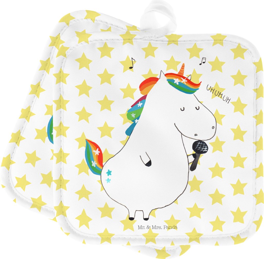 Mr. & Mrs. Panda topfhalter Einhorn Sänger - Weiß - Geschenk, Geburtstag, Topflappen Set, Sängerin, Konfetti, Kochlappen, Einhörner, Topflappen...