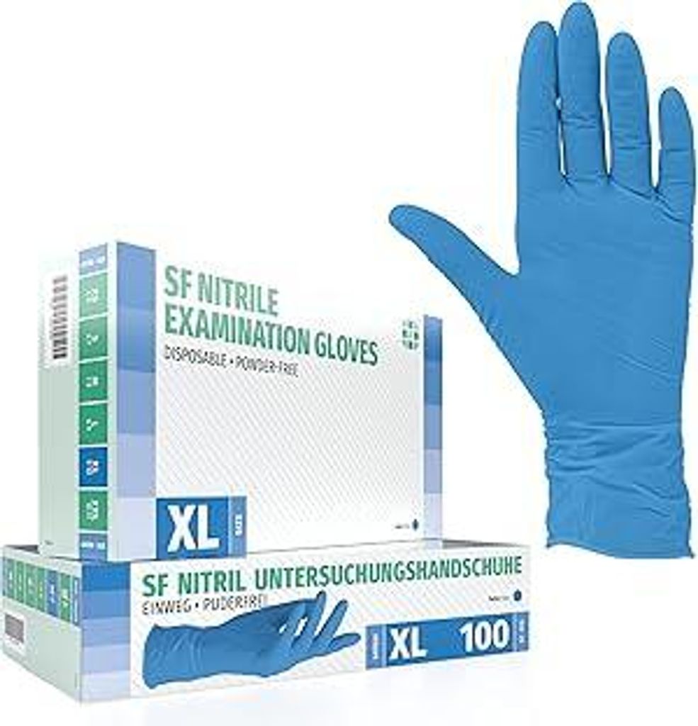 SF Nitrilhandschuhe XL Blau – 100 Stück Einweghandschuhe, Einmalhandschuhe, Medizinische Handschuhe, Puderfrei, Latexfrei, Handschuhe Einweg zum...
