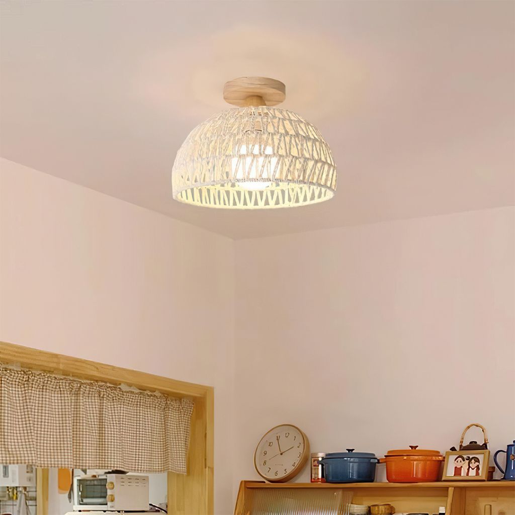 Rattan Hängelampe, E27 Deckenleuchte, Vintage Landhausstil, Produktbild 4