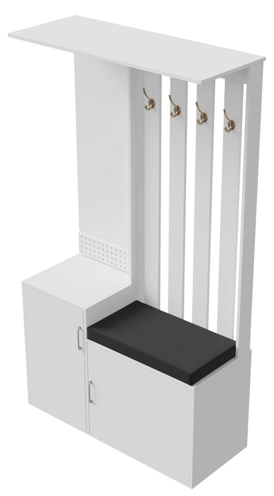 Flurgarderobe 6-in-1 - Garderobenset mit Spiegel & Bank - Schuhschrank - Schubladen - 4 Haken - Abnehmbares Sitzkissen - 100x40x180 cm - Weiß