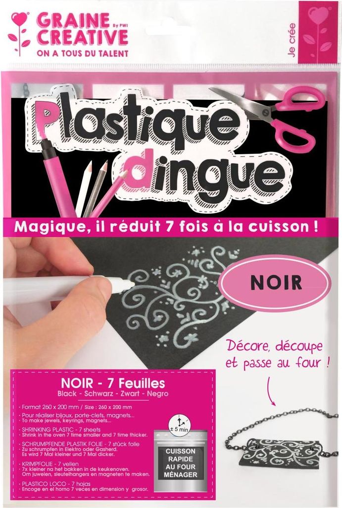 Graine Creative Schrumpffolie schwarz A4 Bastelset 7 Blatt kreativ