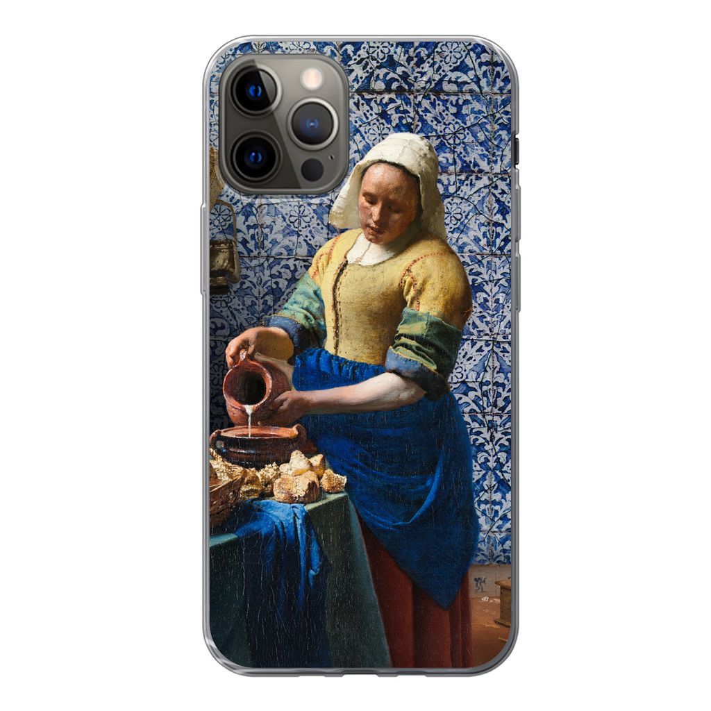MuchoWow Handyhülle Schutzhülle Hülle für iPhone 13 Pro Milchmädchen - Delfter Blau - Vermeer - Gemälde - Alte Meister Silikon Softcase Han...