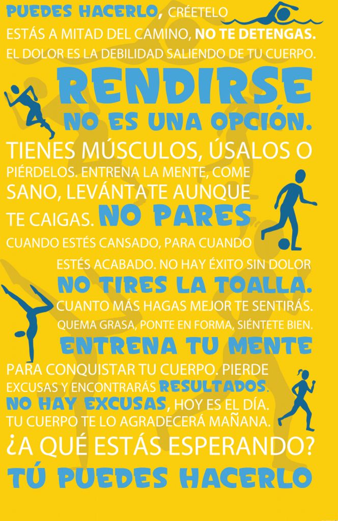 Motivation Kunstdruck Bild - Fitness, TÃo Puedes Hacerlo, Gelb (180 x 120 cm)