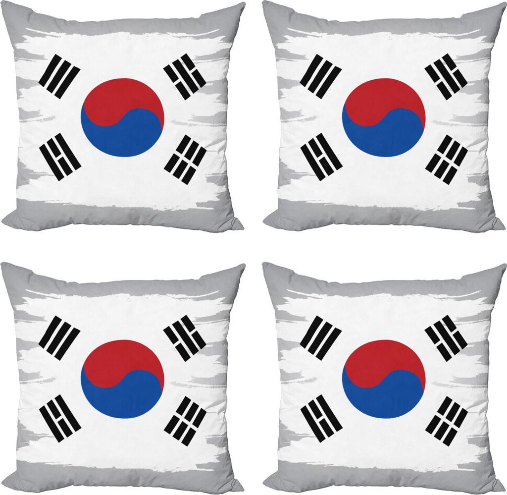 ABAKUHAUS Korean Flag Kissenbezug Set (4 Stück), Grunge Pinsel Farbe, Moderner Doppelseitiger Digitaldruck, 50 cm x 50 cm, grau Multicolor