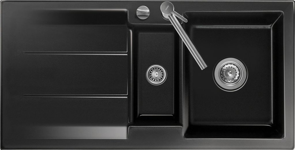 Spüle KeraDomo GENEA 100 F in NERO mit Excenterbedienung / Produktbild 