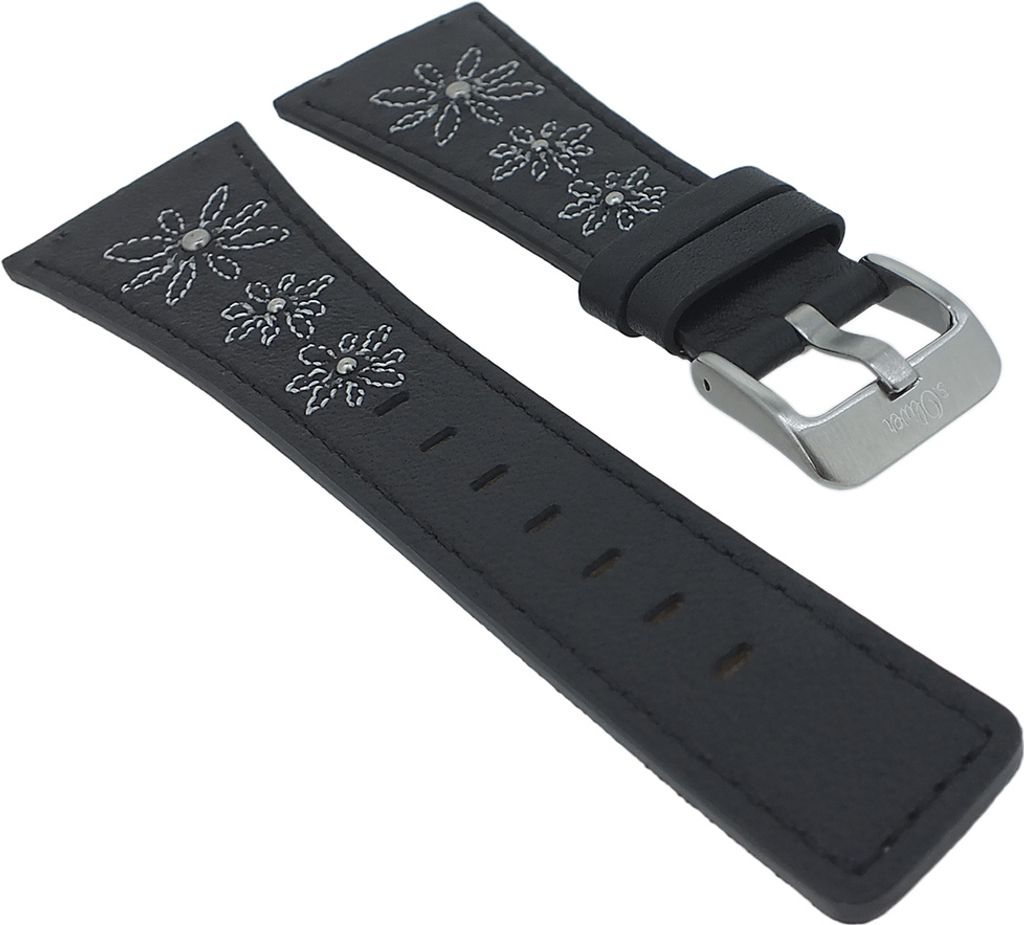 s.Oliver > Uhrenarmband 29mm Rindleder schwarz Blumenmuster SO-1887-LQ
