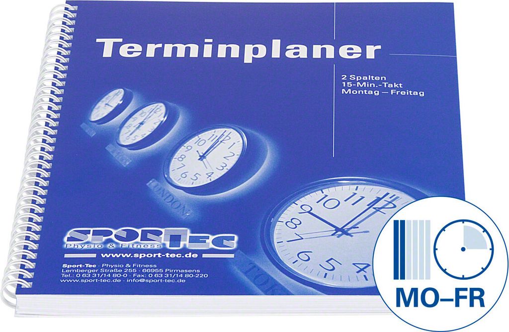 Terminplaner, 2 Spalten, 15-Min.-Takt, Montag - Freitag, A4