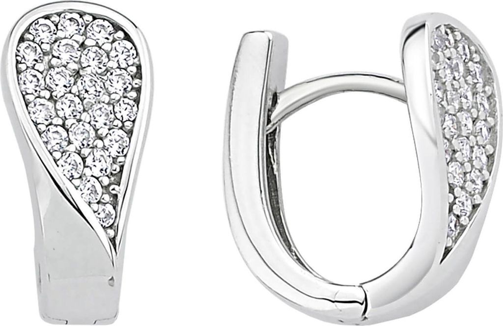 Ohrringe Creolen 14,7x7mm aus 925 Silber rhodiniert mit 44 Zirkonia Ohrschmuck