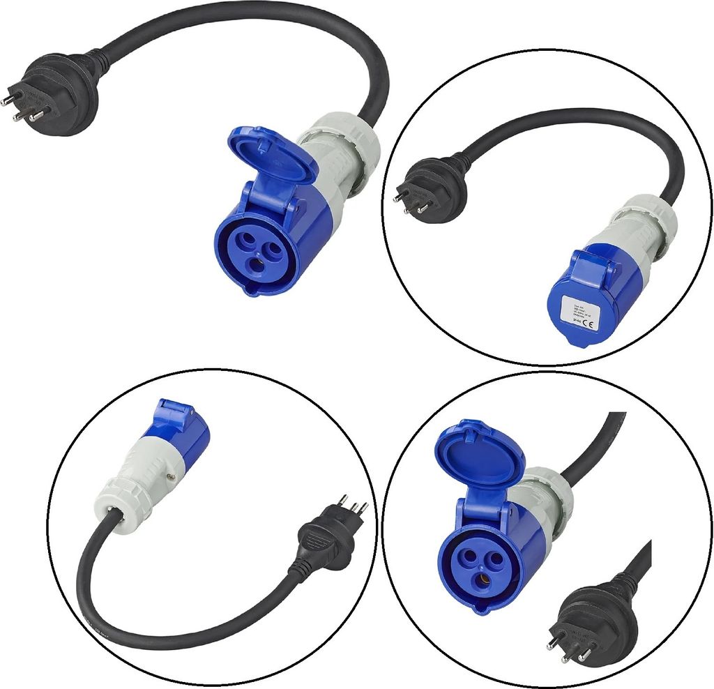Camping Adapter CEE 40cm Schuko Kupplung Stecker 2,5 mm Kabel IP44 10A 230V VDE