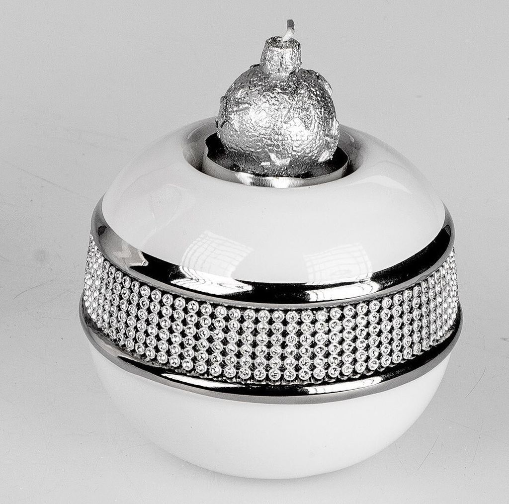 Teelichthalter Kugel STRASS STONES D. cm weiß silber Keramik Formano WA