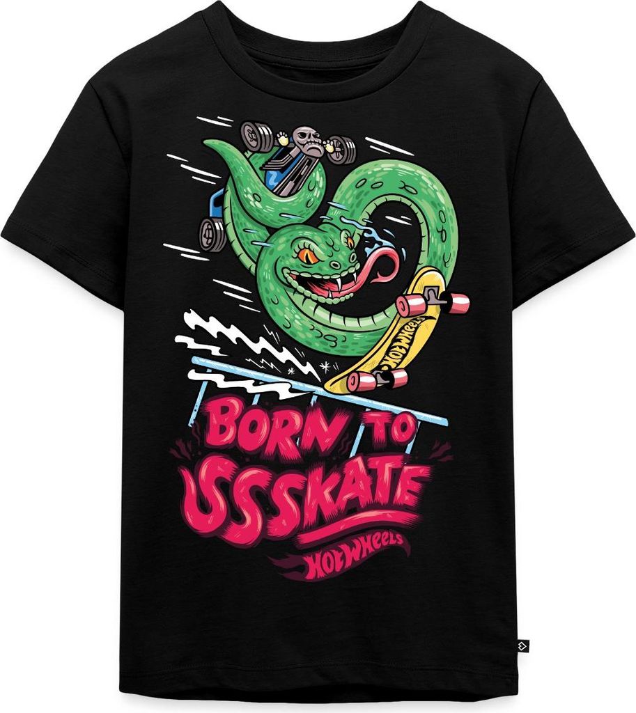 Spreadshirt Hot Wheels Schlange Born To Skate Kinder Premium T-Shirt, 134/140 (8 Jahre), Schwarz