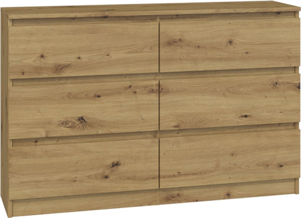 VBChome Kommode mit 6 Schubladen 120 x 30 x 75 cm Eiche Produktbild 