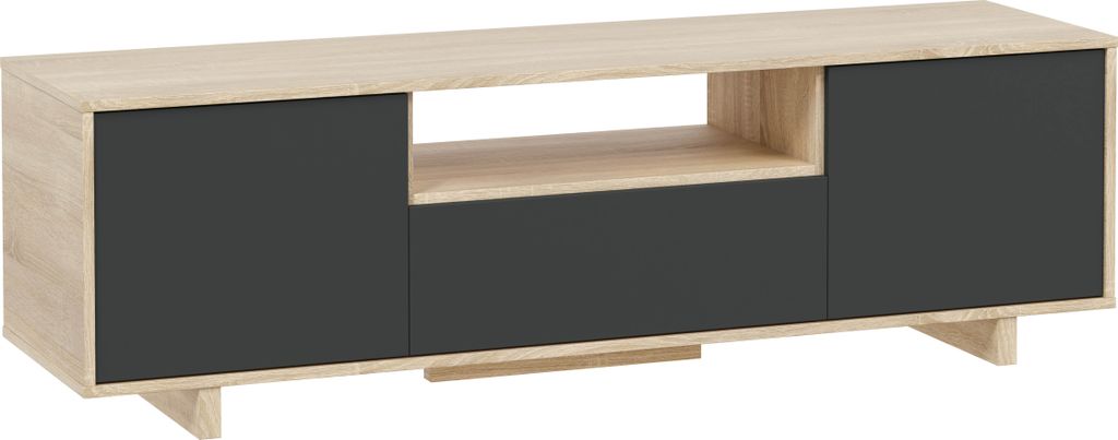 Tv Möbel Zaida 3 Türen Eiche und Grau, 150 cm (B) 41 cm (T) 46 cm (H)