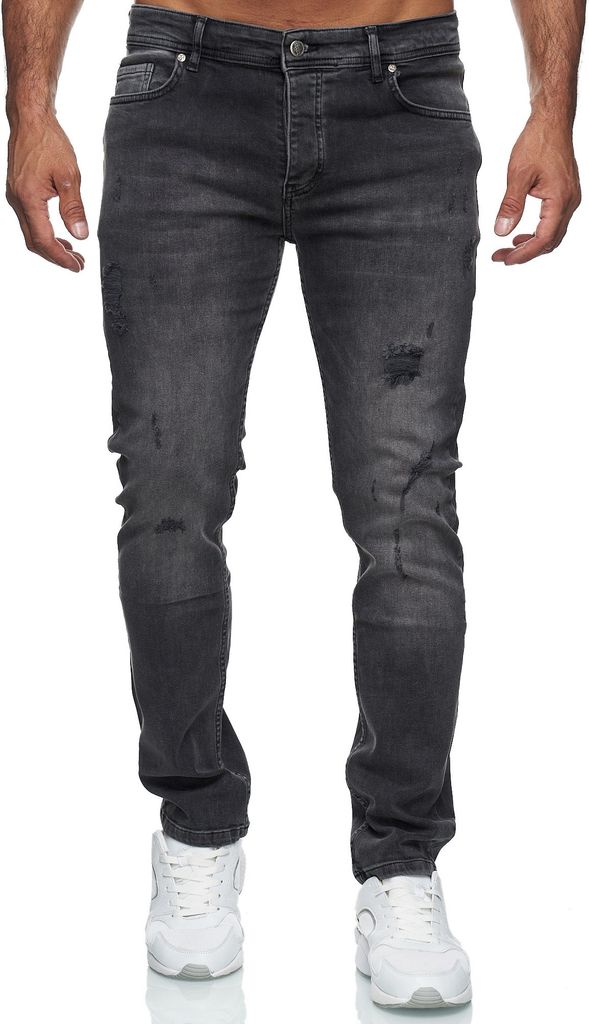 Reslad Jeans Herren Destroyed Slim Fit Herren-Hose Jeanshose Männer Hosen Stretch Denim Jeans RS-2090 Schwarz W32 / L34