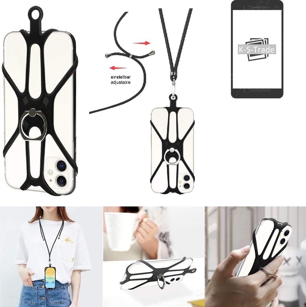 K-S-Trade 3in1 Handykette Handyband Handykordel Halsband Smartphone-Ring Handy-Ring kompatibel mit Apple iPhone 12 Fingerhalterung Handyring